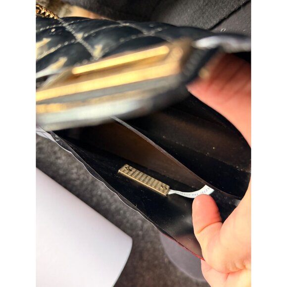 Black Quilted Jelly Chain Crossbody Bag With Gold-Tone Turn Lock & Strap - Picture 4 of 9